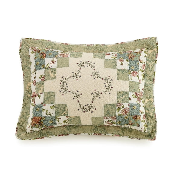 Modern Heirloom Olivia Green Floral Embroidered Single Pillow Sham, Standard
