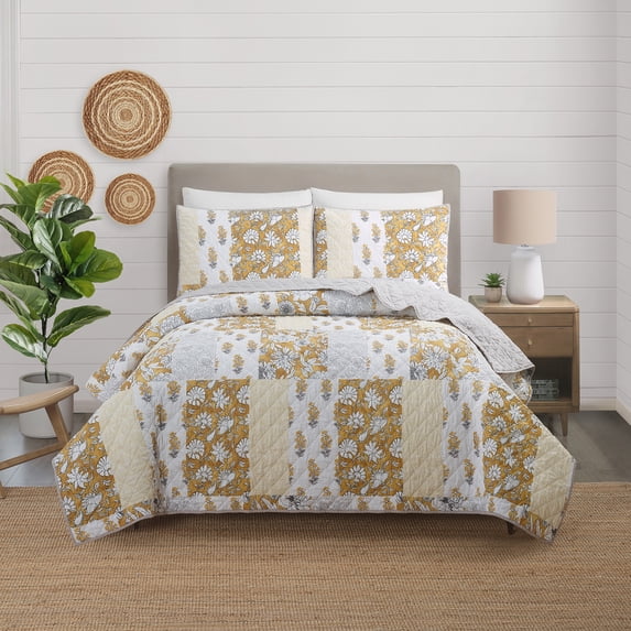 Modern Heirloom Saffron Taupe 3-Piece Quilt Set, King
