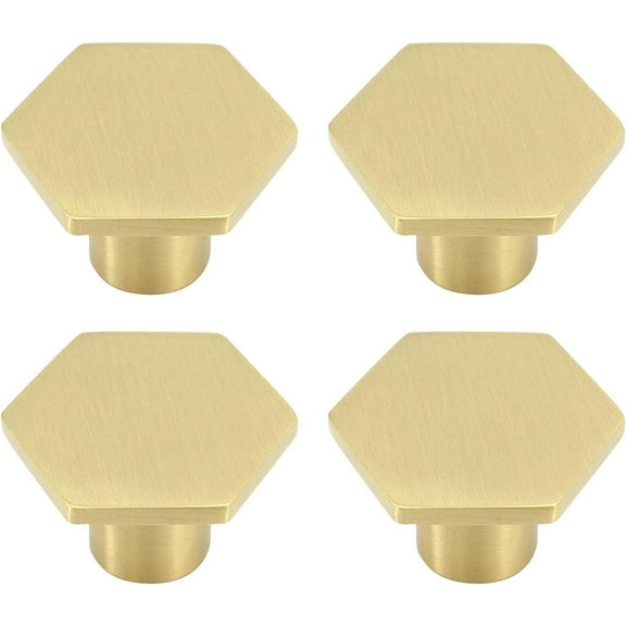 Cabinet Knob and Pulls, Brushed Gold Finish Hexagon Handles for Furniture Decor Upgrade, Heavy Brass Material Ensures Sturdy and Durable Performance (Screws Included)