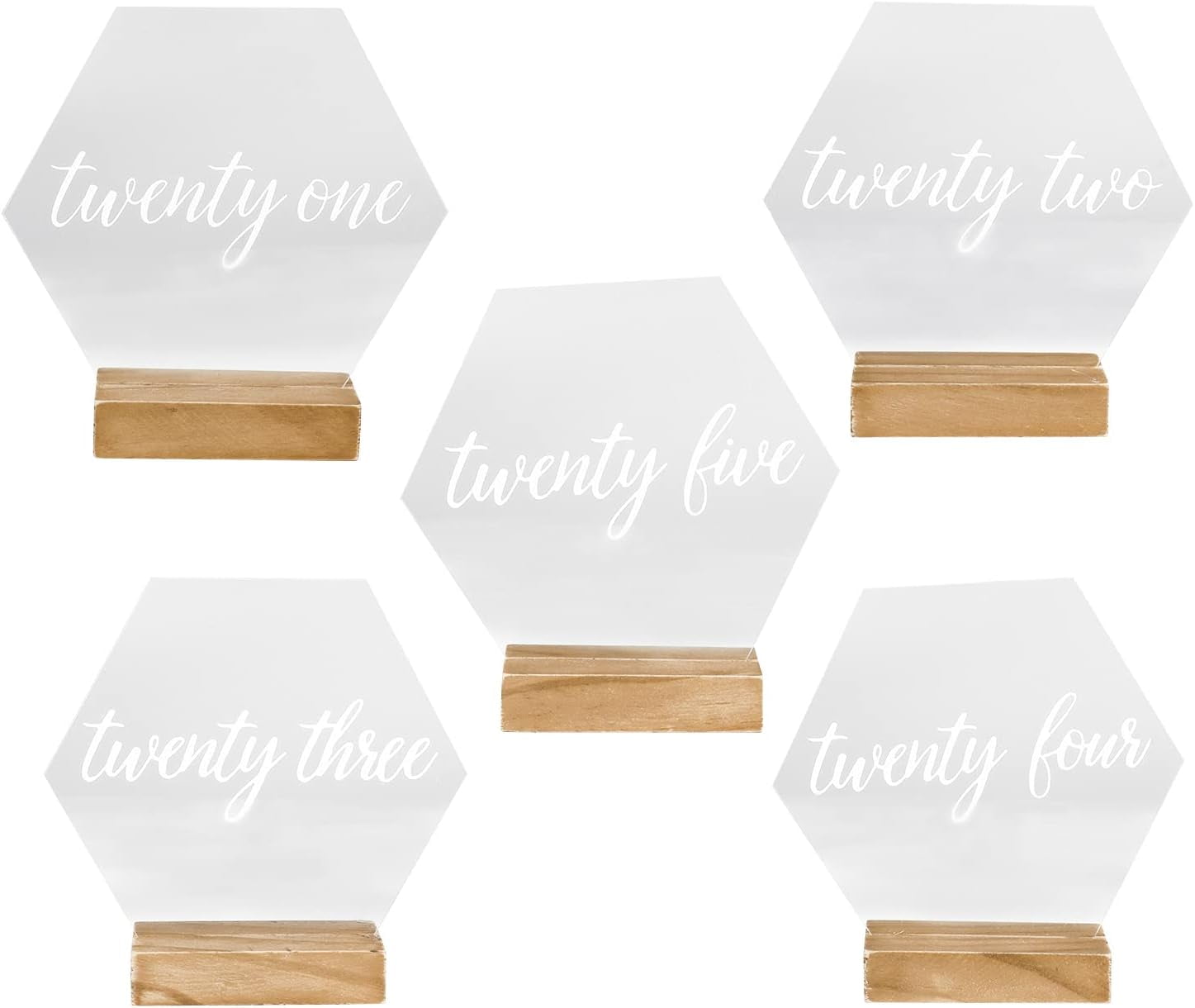 Modern Hexagonal Geometric Table Number Acrylic Signs with Wood Stands ...