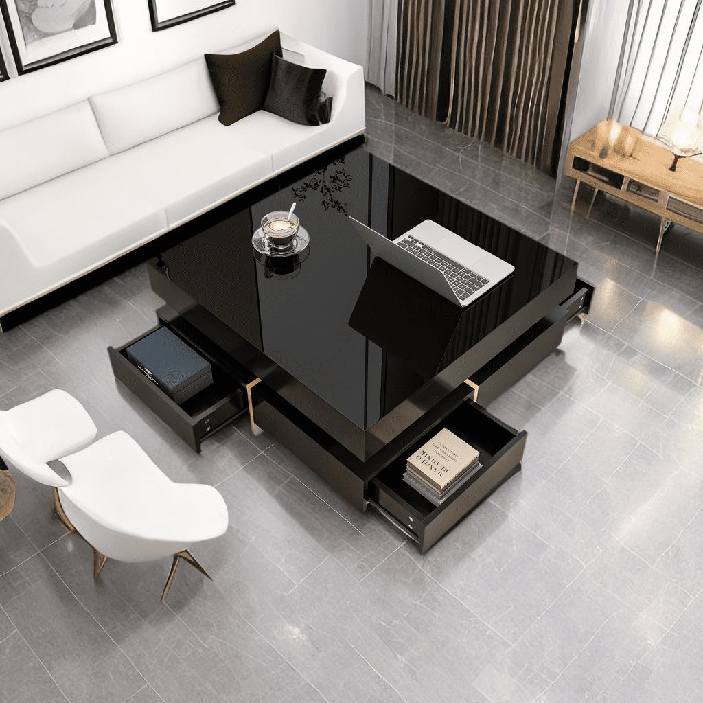 Modern High Gloss Coffee 4 Drawers, Multi-Storage Square Cocktail Tea ...