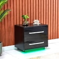 thumbnail image 1 of Modern High Gloss End Table Side Table & Led Lights Living Room Black, 1 of 8