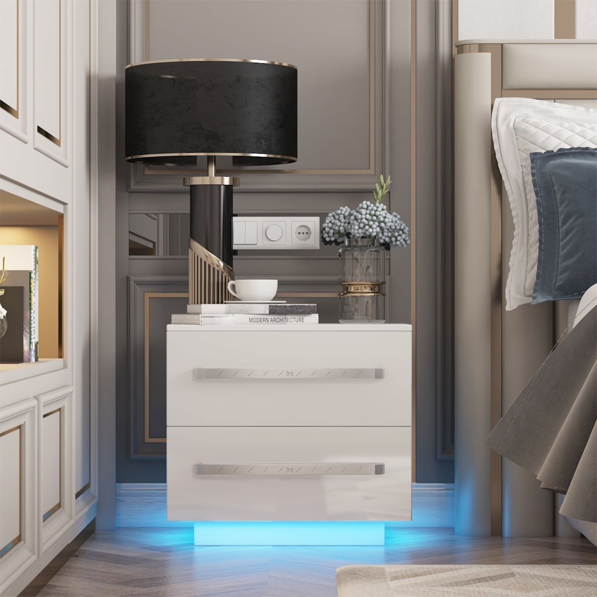 White gloss 2 online drawer bedside table