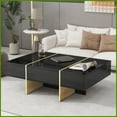 thumbnail image 1 of Modern High-Gloss Rectangle Coffee Table with 2 Drawers & Golden Legs - Storage-Savvy for Living Room, 1 of 17
