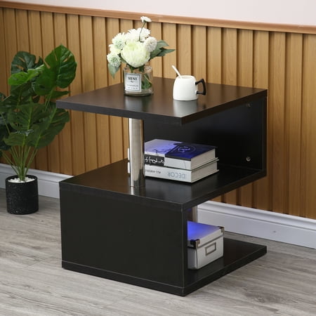 Modern High Gloss S-Shaped Coffee Table Tea Desk Sofa Side End Table Furniture with LED Light