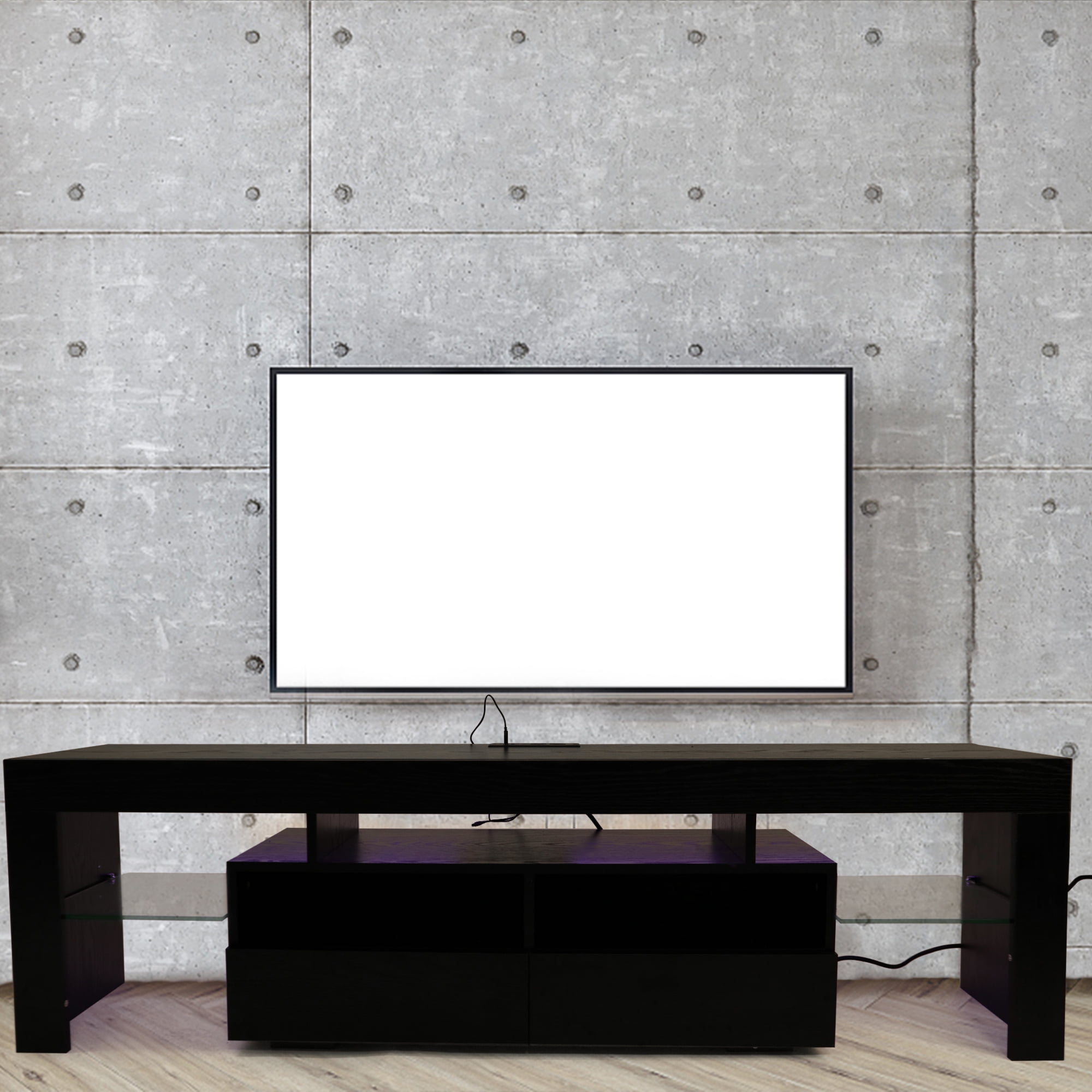 Modern High Gloss TV Console with 6 Colors LED Lights, Media Console