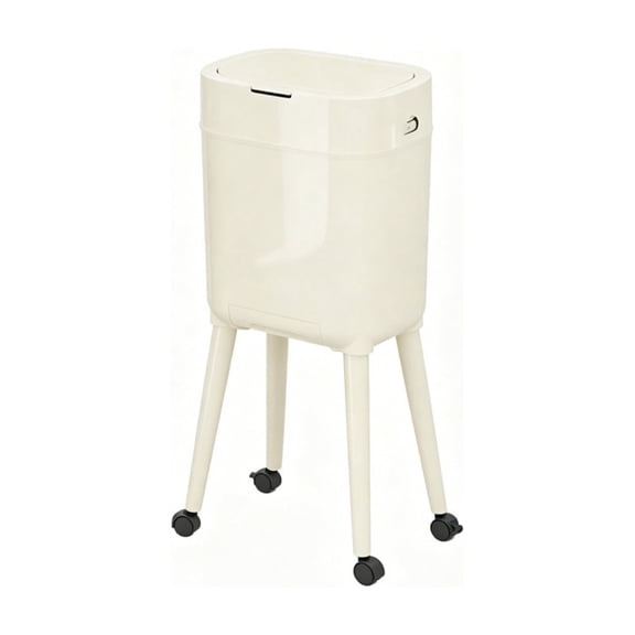 Modern High Leg Trash Can with Lid - Large Capacity Kitchen Garbage Bin, Movable with Built-in Bag Storage, Twin Barrel Design for Odor Control, Ideal for Home Décor White