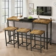 thumbnail image 1 of Modern High Top Table Set for 3, Brown Rectangle Kitchen Dining Table Set Metal Frame, Small Space Counter Height Pub Bistro Set with 1 Table & 3 Stools, 1 of 9