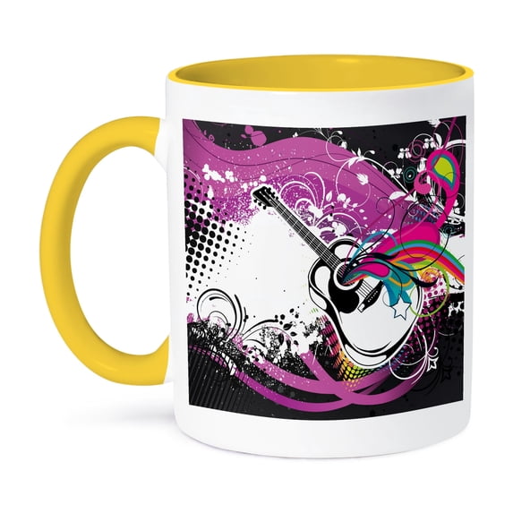 3dRose, Modern Hip Hop Dee Jay Girl Disco Ball and Crowd Music Design, 15oz Two-Tone Yellow Mug