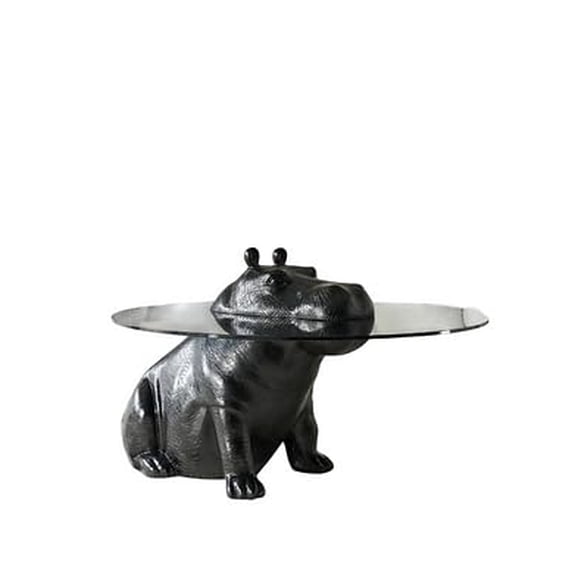 Modern Hippo Glass Coffee Table, Animal Sculptural Center Table for Living Room