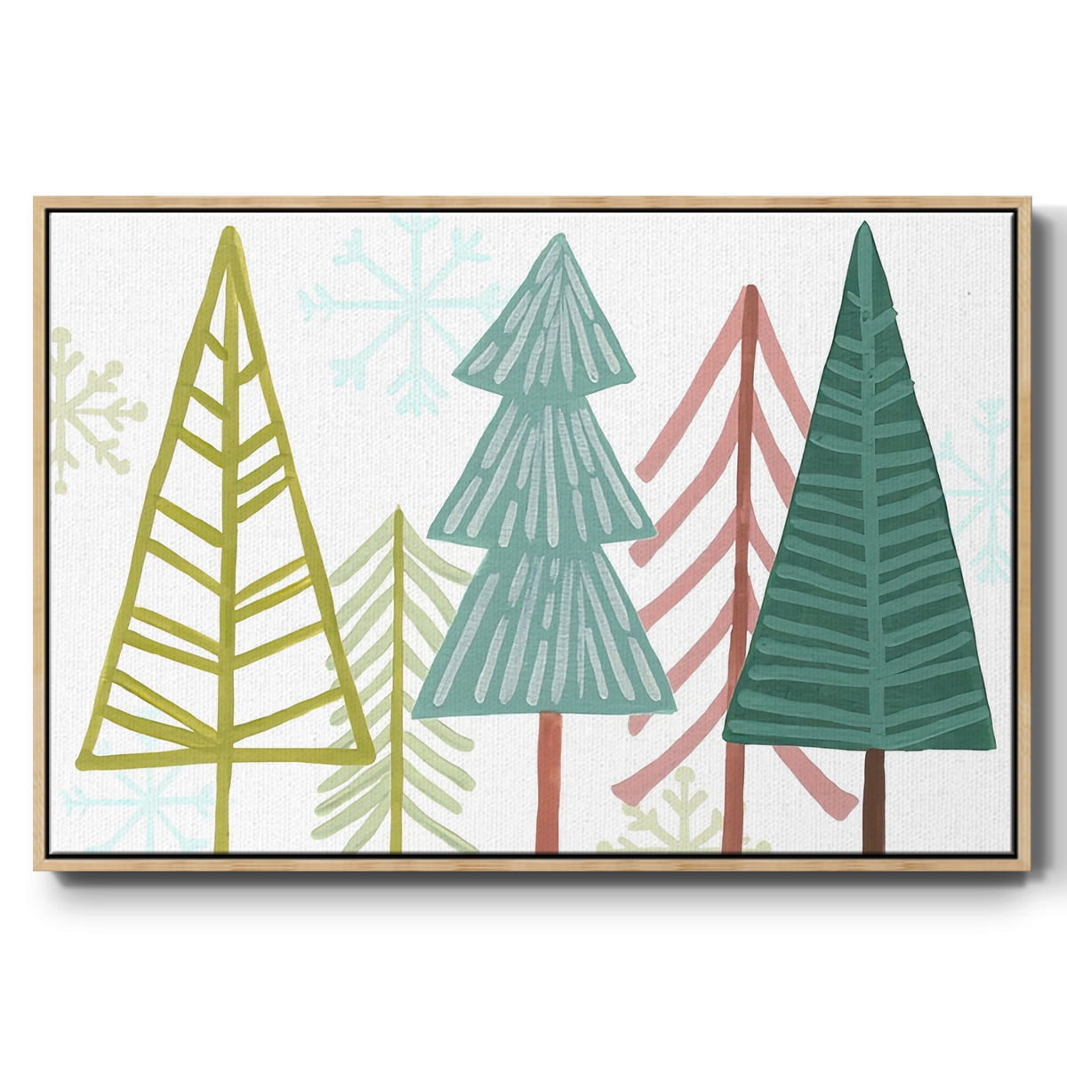 Modern Holiday Collection A - Framed Gallery Wrapped Holiday Canvas - 25 x 37 - Natural Wood Frame