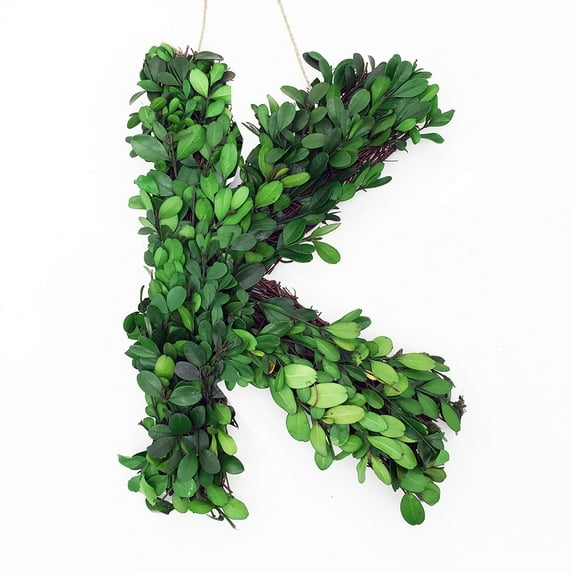 Modern Home 12" Real Preserved Boxwood Monogram Wreath Letters - K
