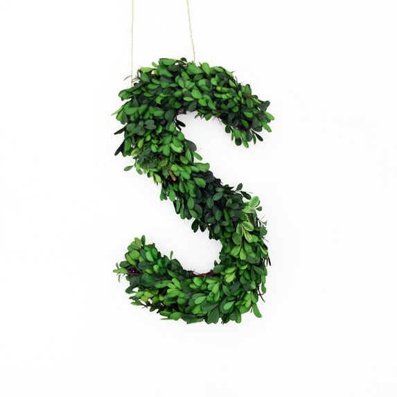 Modern Home 12" Real Preserved Boxwood Monogram Wreath Letters - S