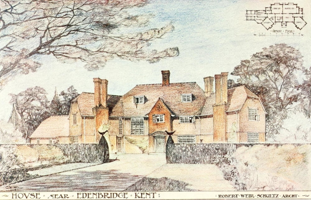 Modern Home 1906 House nr Edenbridge Kent Canvas Art - Thomas H Crawford (24 x 36)