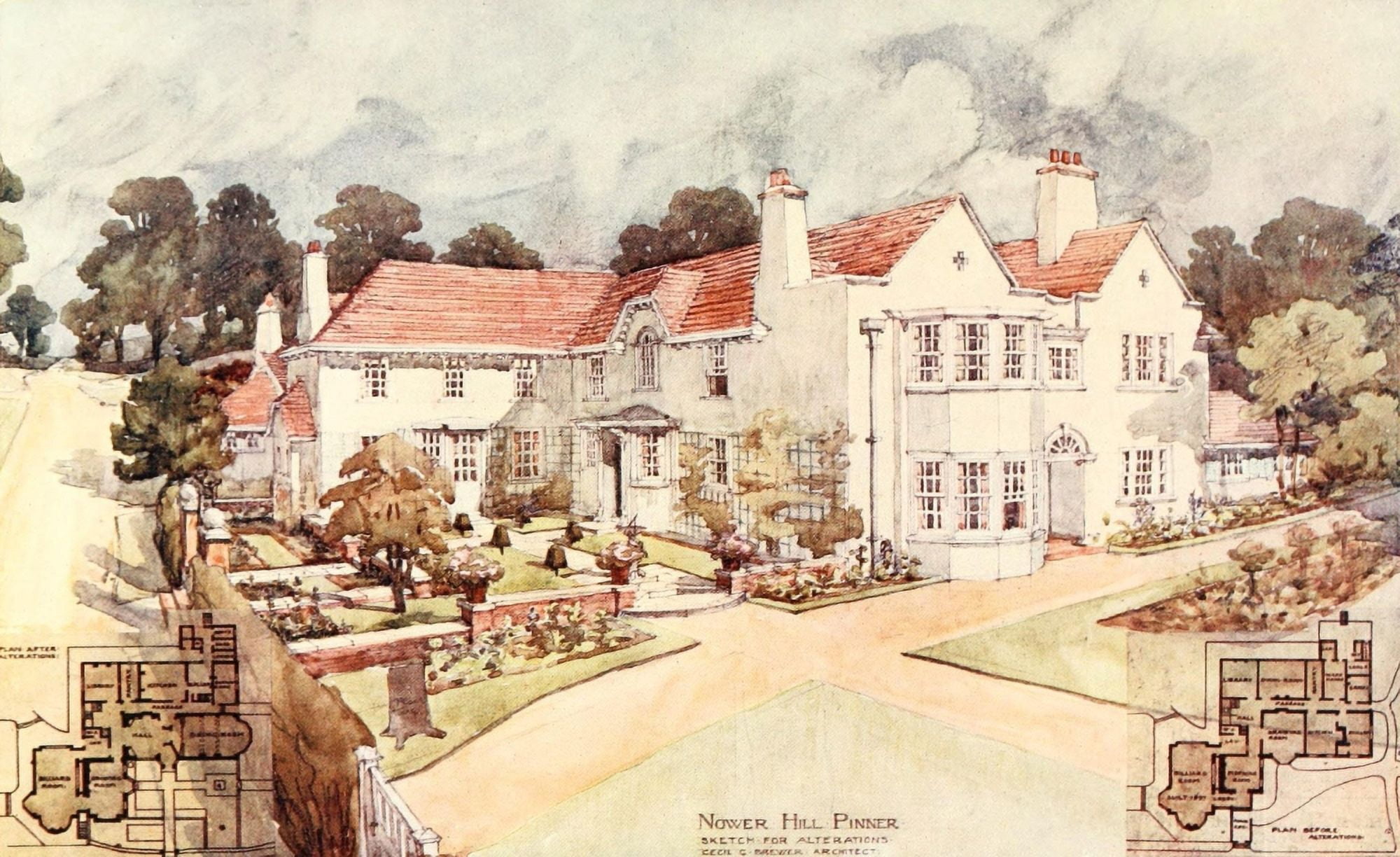 Modern Home 1906 Nower Hill Pinner Canvas Art - Thomas H Crawford (24 x 36)