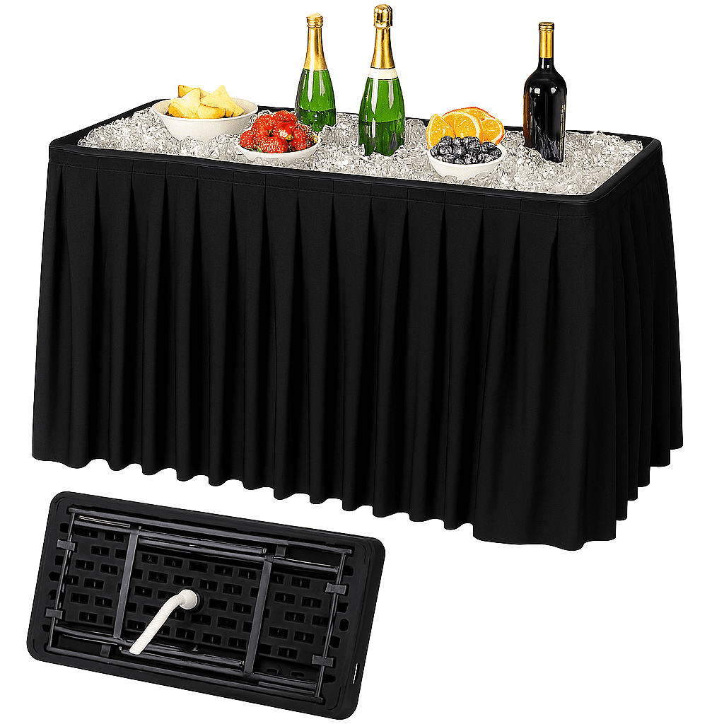 Table Ice Box Modern Home Portable Folding Party Ice Bin Table, Black, 4' Long, Holds ...