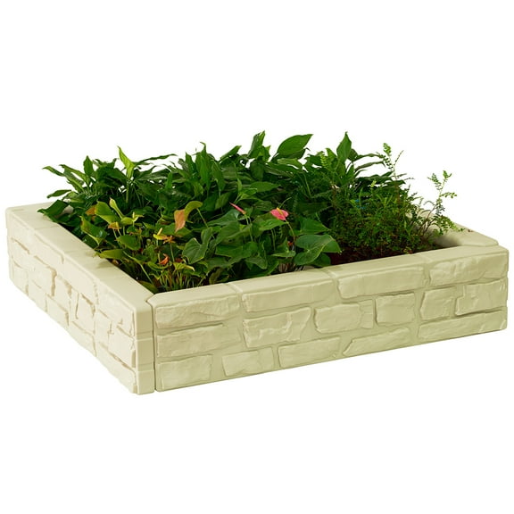 Modern Home 4'x4' Stone Raised Garden Bed Kit - Modular Flower/Planter Kit (Beige)