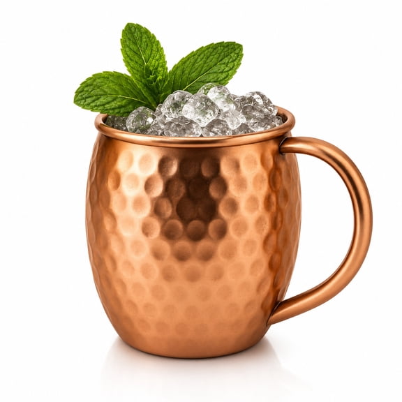 Modern Home Handmade 16oz Solid Copper Mule Mug – Barrel Shaped Mug with Copper Handle & Hammered Texture – Traditional Barrel-Shaped Mug (Single)
