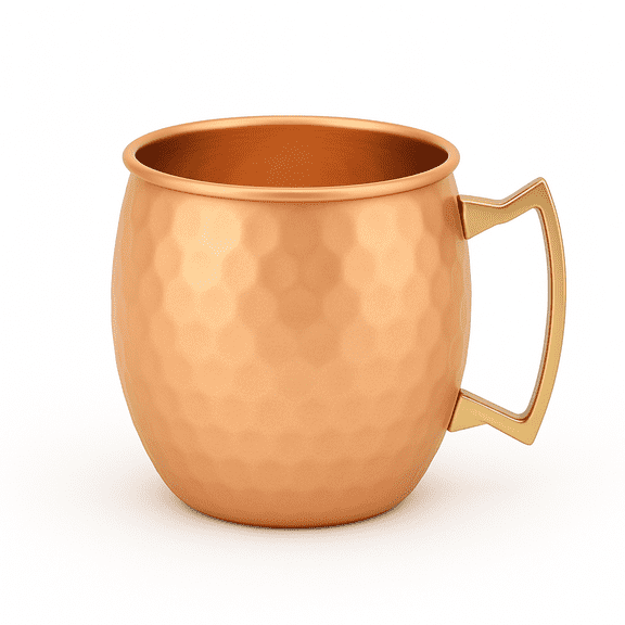 Modern Home Handmade 16oz Solid Copper Mule Mug – Barrel Shaped Mug with Brass Handle & Hammered Texture (Single)
