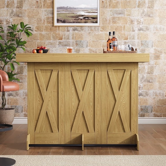 2-Tier Modern Home Bar Table with Footrest  Multi-Use Wine Cabinet for Dining, Kitchen & Home