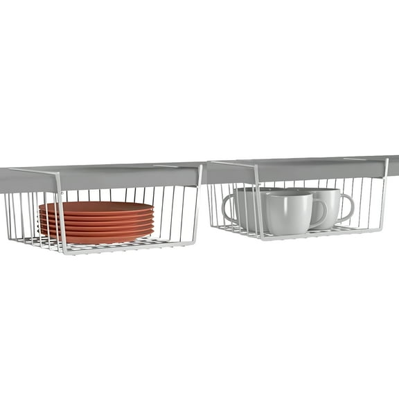 Modern Home Cabinet Wire Hanging Basket Shelves - Space Saving Under Shelf Storage Organizer (Set of 2 10.25")
