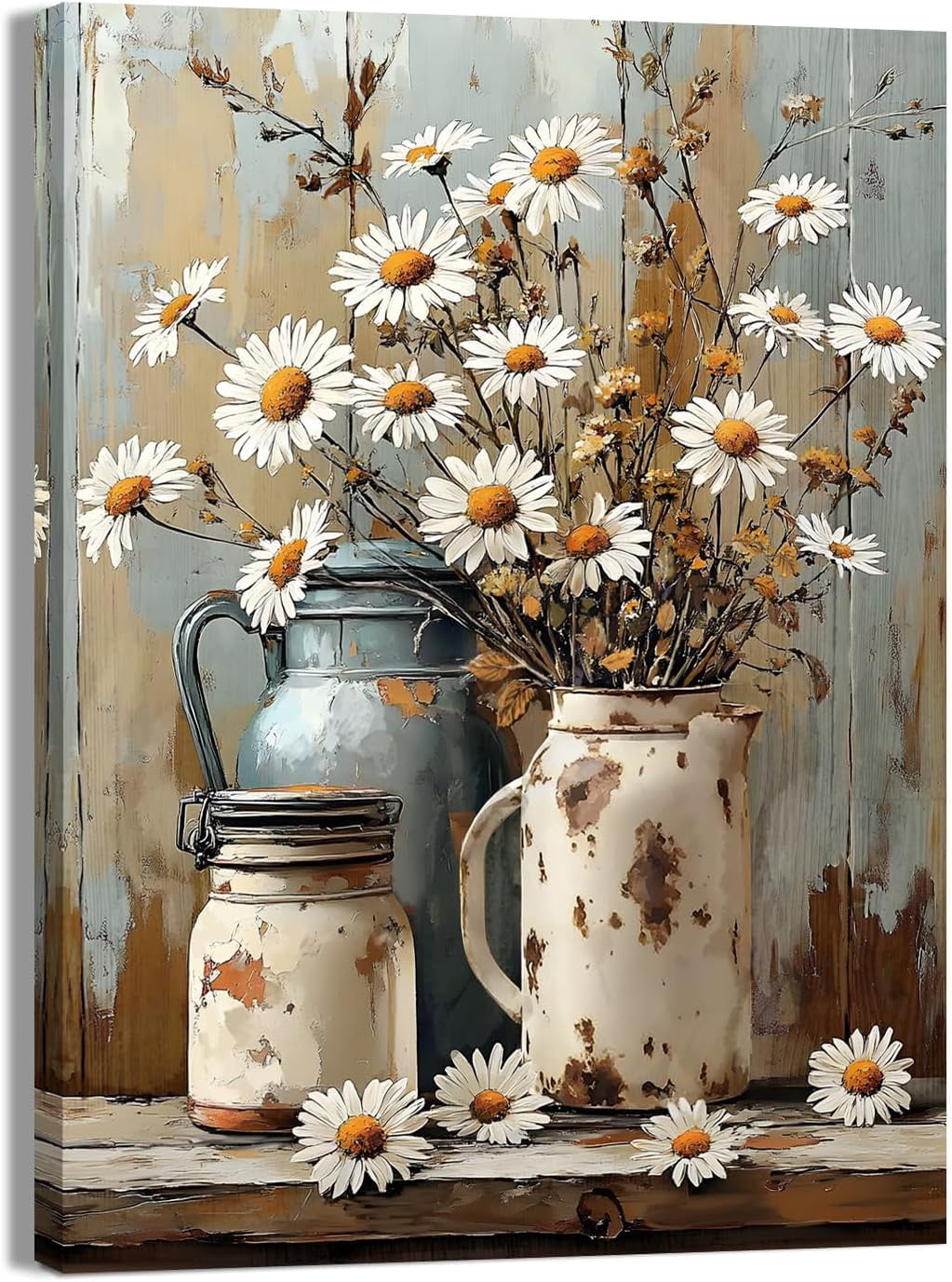 Modern Home Canvas Wall Art Daisy Flower Picture Rustic Decor Farmhouse ...