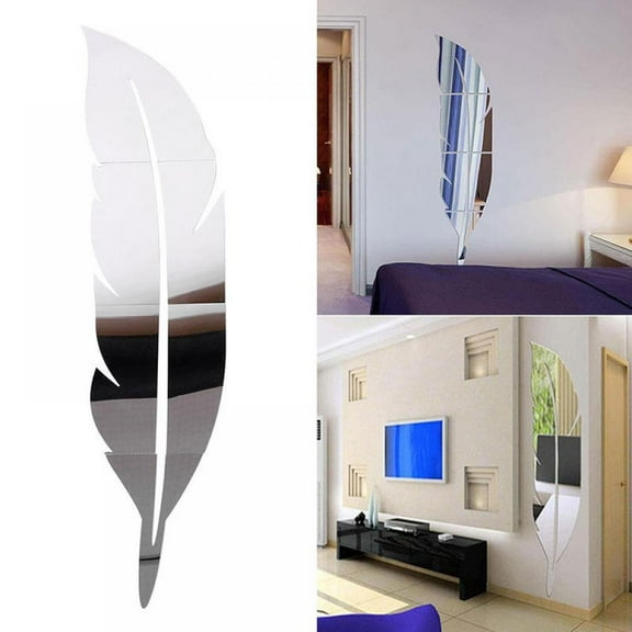 Modern Home Decor 3D Acrylic Mirror Feather Wall Stickers Removable Art Decals Mural Living Room Office Decorations