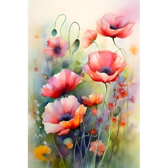 Modern Home Decor Aesthetics Poster - Colorful Poppies - Pink Theme HD Image Printed Canvas Wall Art - Ready to Hang - for Living Room Decor Bathroom Decor (Unframed,12x18inch)