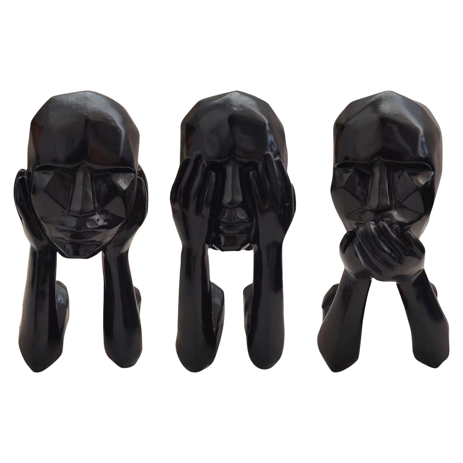 Modern Home Decor Black Thinker Statue, Hear No Evil See No Evil Speak