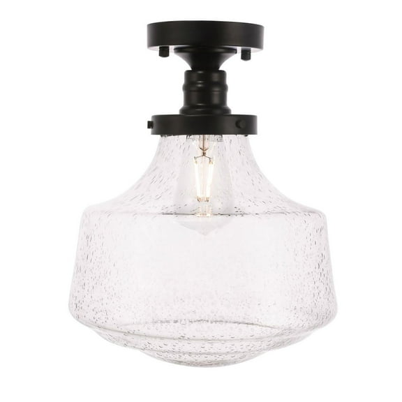 Modern Home Decor Bright Lyle 1 Light Black And Clear Seeded Glass Flush Mount