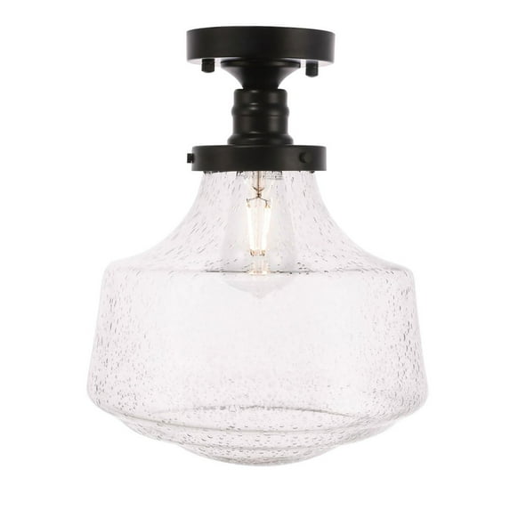 Modern Home Decor Bright Lyle 1 Light Black And Clear Seeded Glass Flush Mount