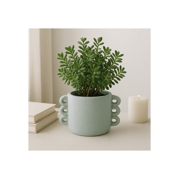 Pottery Arch Handle Planter for Home Decor - Decorative Flower Pot for Living Room Decor, Shelf, and Patio Areas - Indoor and Outdoor Pot for Plants or Plant Stand Indoor - 7", Green