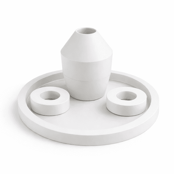 Modern Decorative Tray Set with Vase & Candle Holders – Minimalist Round Coffee Table Decor, White Matte Home Decor for Living Room, Bedroom, Bathroom (White)