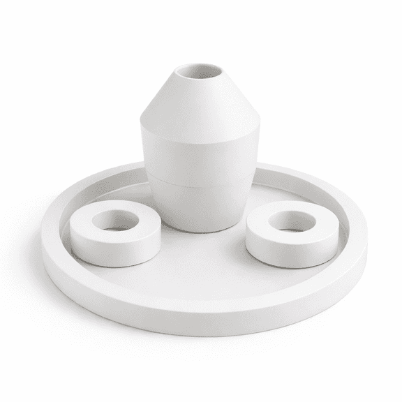 Modern Decorative Tray Set with Vase & Candle Holders Minimalist Round Coffee Table Decor, White Matte Home Decor for Living Room, Bedroom, Bathroom (White)