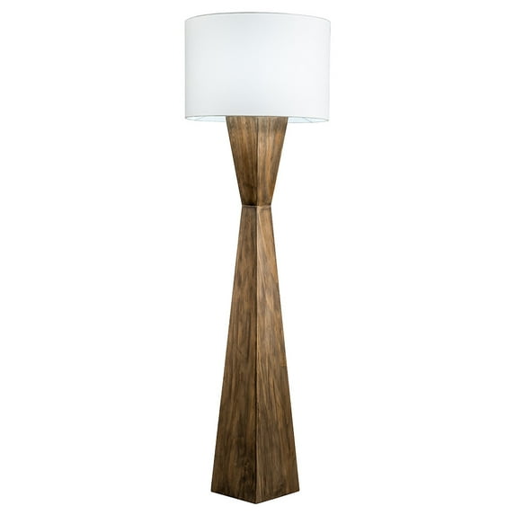 Modern Home Espresso Geometric Wood Floor Lamp w/Natural Jute Shade