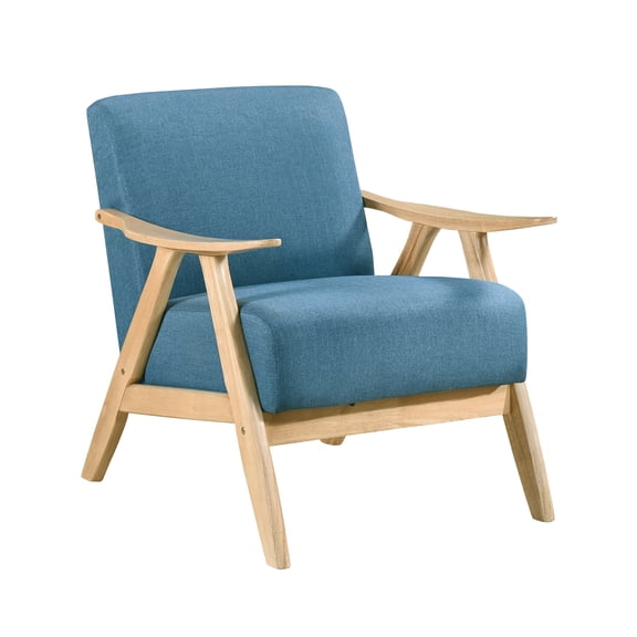 Modern Home Furniture Blue Fabric Upholstered 1pc Accent Chair Cushion Back and Seat Natural Finish Solid Rubberwood