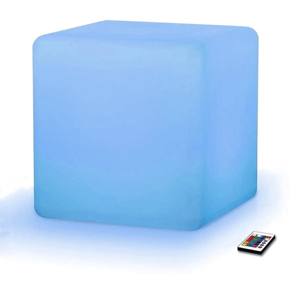 Vandue LED Light-Up Cube Furniture | Rechargeable, Remote Controlled, Waterproof | Stool, Ottoman, Side Table | Indoor/Outdoor
