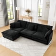 thumbnail image 1 of Modern Home Living Room L-Shaped Sectional Sofa Couches with Ottoman, Convertible Oversized 4 Seater Couch Towel Fabric (Black), 1 of 11
