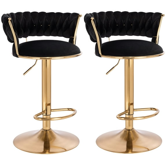 Modern Home Luxe Soho Contemporary Adjustable Barstool/Bar Chair with 360° Rotation (Black/Gold, 2)