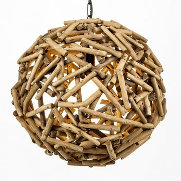 Modern Home Nautical Natural Driftwood Ceiling 16" Ball Pendant Light - Seaside Ocean Beach Chandelier
