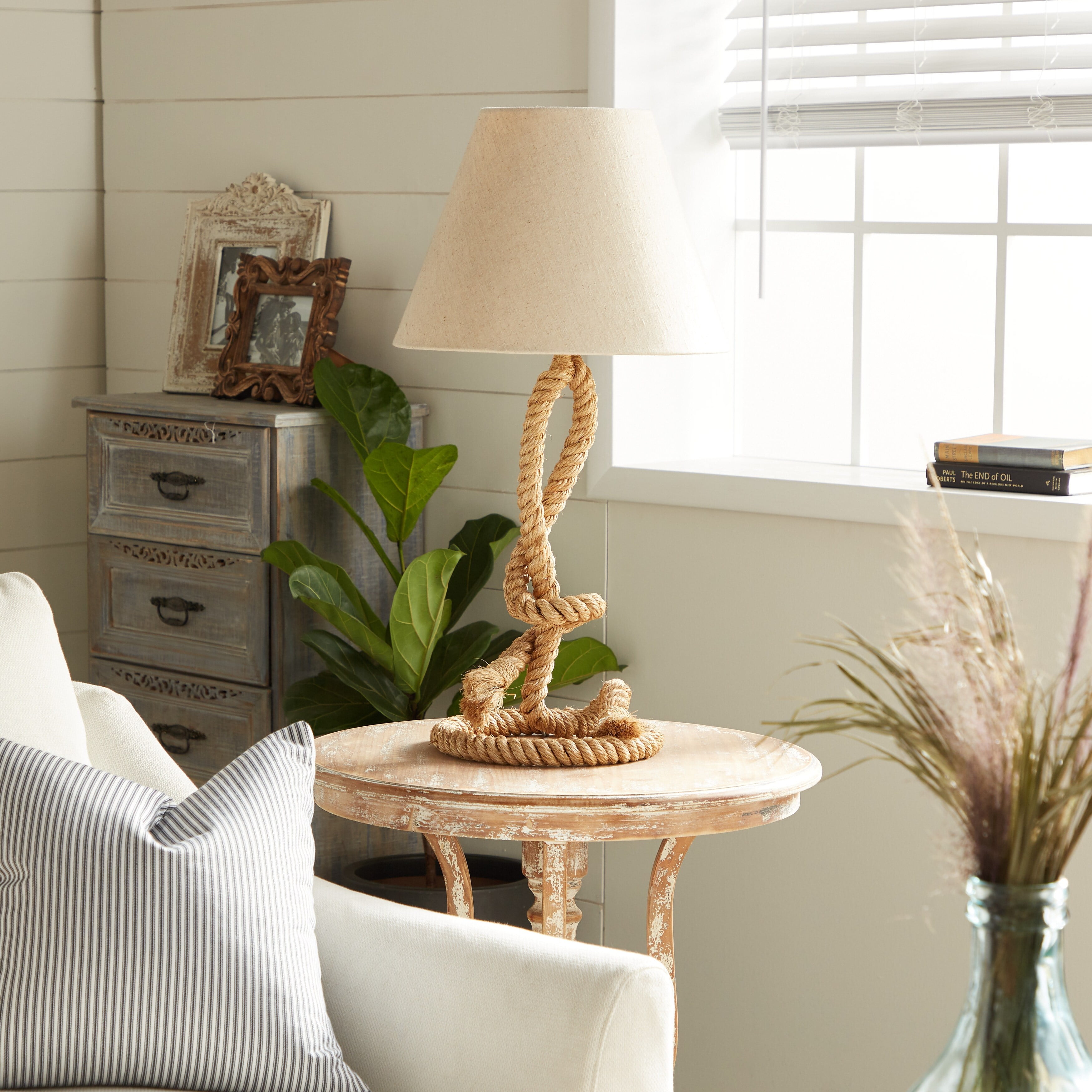 26" Rustic Jute Rope Table Lamp with White Shade