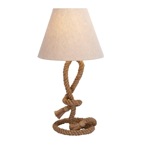 DecMode 29" Twisted Rope Knot Brown Table Lamp with Cream Fabric Shade