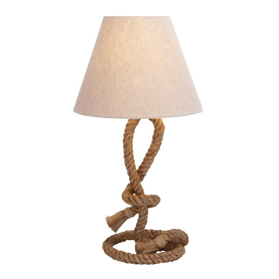 DecMode 29" Twisted Rope Knot Brown Table Lamp with Cream Fabric Shade