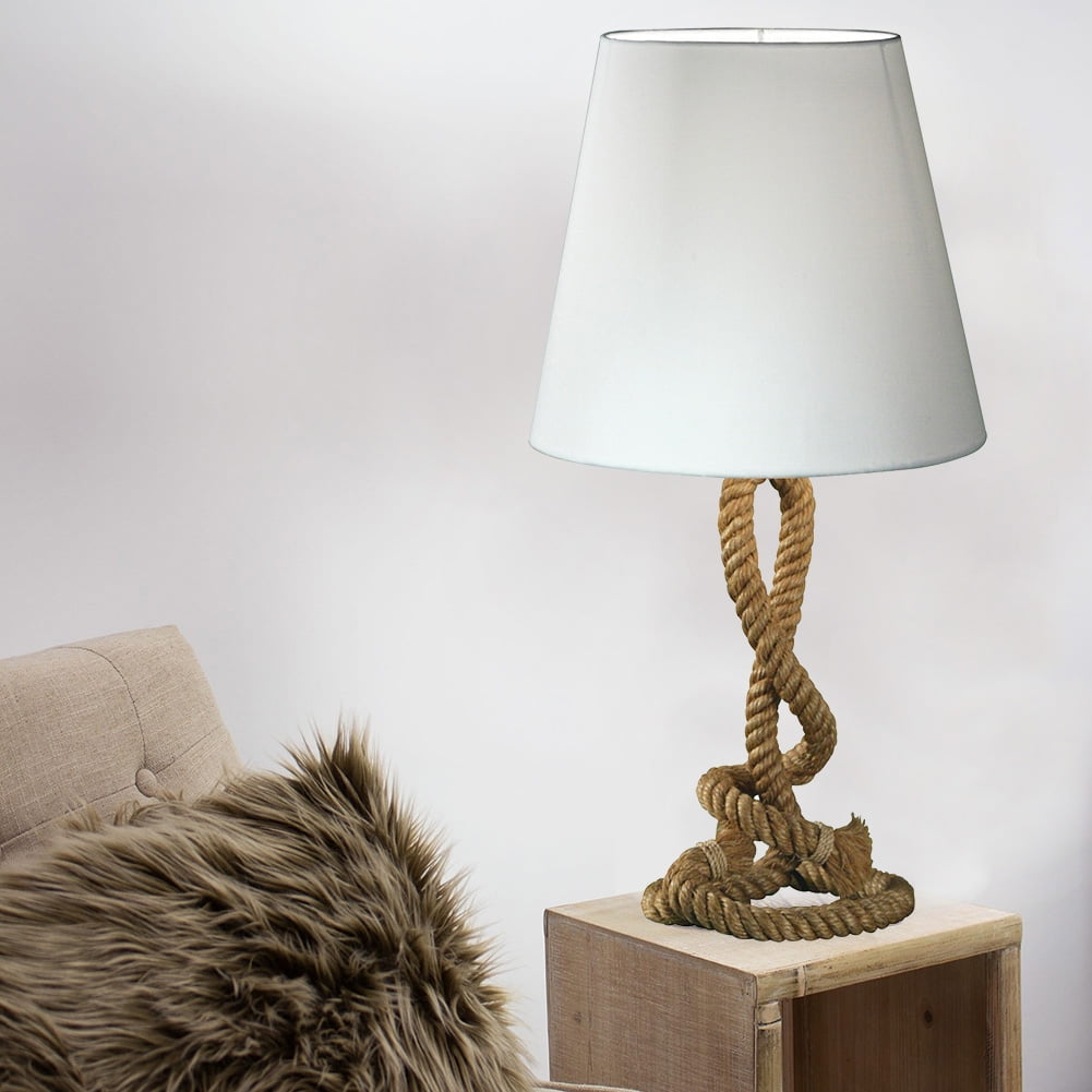 26" Rustic Jute Rope Table Lamp with White Shade