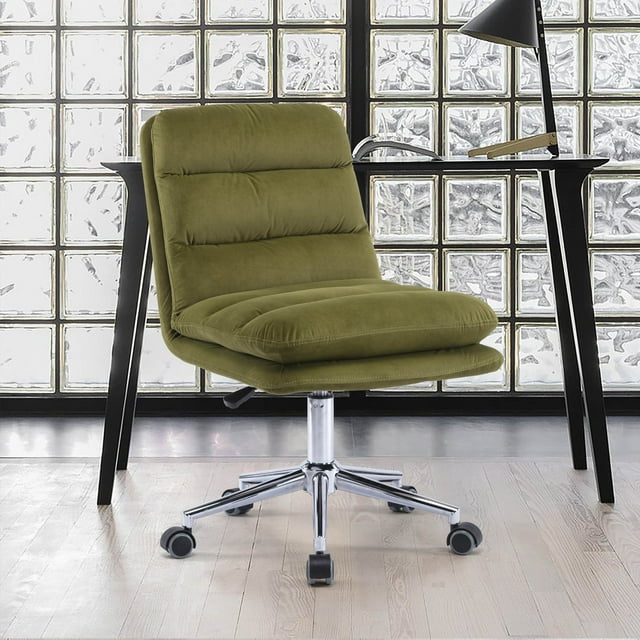 Modern Home Office Chair, Desk Chair with Silver Base Feet, Velvet Fabric Leisure Adjustable Office Chair with Wheels, Armless Leisure Swivel Computer Chair, for Living Room, Bed Room, Dorm, Green