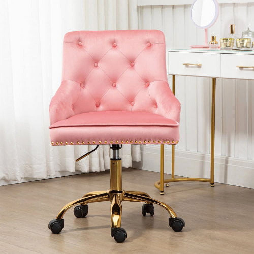 Modern Home Office Chair, Tufted Velvet Swivel Armchair, MidBack