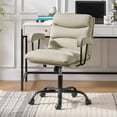 thumbnail image 1 of Modern Home Office Desk Task Chair Adjustable and Faux Leather Upholstered Ivory, 1 of 10
