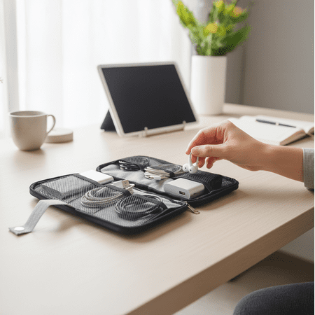Modern Home Portable Wire Storage Station - The Compact Travel Electronics Organizer for Cables, Chargers, & Tech Gear on the Go (Heather Gray)