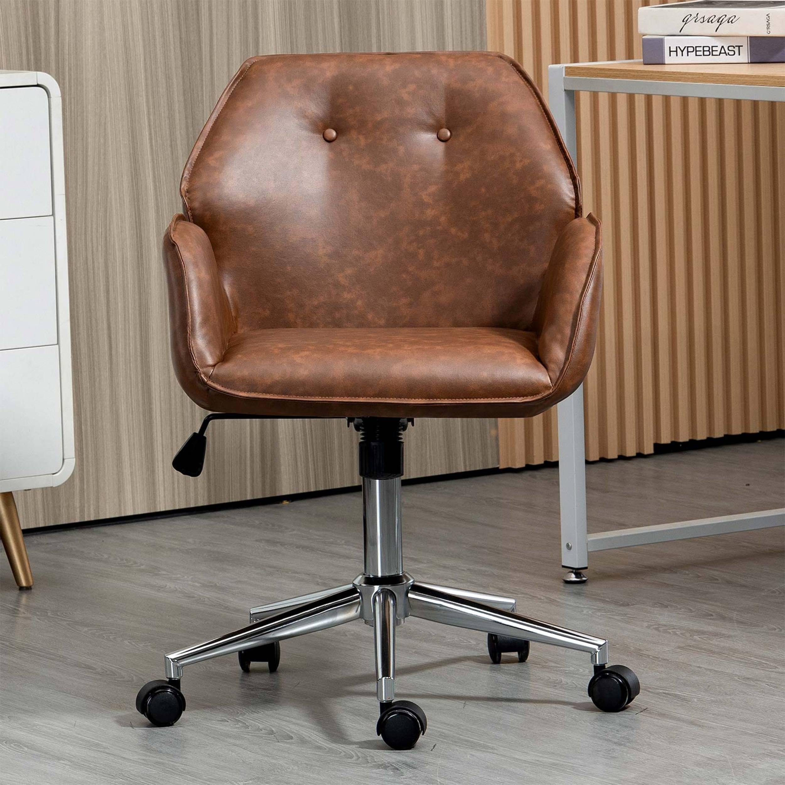 Modern Home Pu Faux Leather Office Lounge Chair, Ergonomic Mid Back