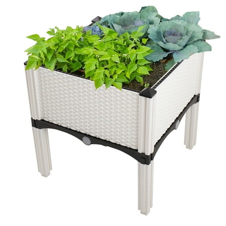 Modern Home Raised Planter Kit - Stackable Modular Flower/Garden Bed Kit (White)
